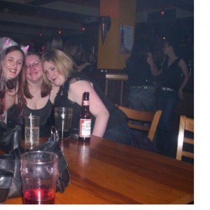 Laura's hen night. Fiona in the middle, me on the right