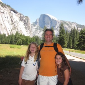 Half Dome behind my kids and me